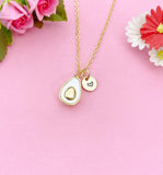 Gold or Silver Avocado Charm Necklace, Pave Shell Teardrop Jewelry, N5996