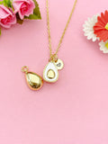 Gold or Silver Avocado Charm Necklace, Pave Shell Teardrop Jewelry, N5996