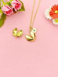 Gold Fortune Cookie Charm Necklace, Luck Jewelry, N6000