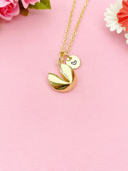 Gold Fortune Cookie Charm Necklace, Luck Jewelry, N6000