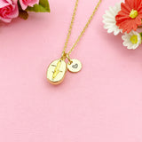 Gold Coffee Bean Necklace, Initial Charm, Morning Brew Jewelry, N6001