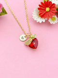 Gold Ginkgo Biloba Leaf Red Heart Charm Necklace, Love Resilience Jewelry Gift, N6004
