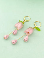 Gold Pink Rose Pikake Flower Charm Earrings, N6006