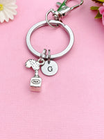 Silver Quill Feather Pen and Ink Bottle Charm Keychain, N6010A