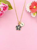 Gold Black Sakura Flower Charm Necklace, Cherry Blossom, N5912A