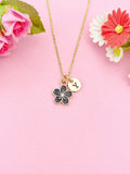 Gold Black Sakura Flower Charm Necklace, Cherry Blossom, N5912A