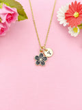 Gold Black Sakura Flower Charm Necklace, Cherry Blossom, N5912A