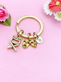 Gold Comedy Tragedy Director Keychain, Drama Mask Charm, Personalized Initial