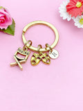 Gold Comedy Tragedy Director Keychain, Drama Mask Charm, Personalized Initial