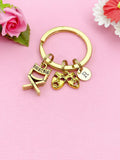Gold Comedy Tragedy Director Keychain, Drama Mask Charm, Personalized Initial