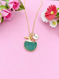Gold Green Coconut Drink Charm Necklace, Foodie Fruit Jewelry Gift, N5854
