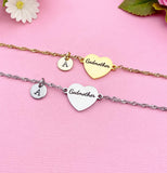 Silver or Gold Godmother Gift, Godmother Bracelet, Heart, Godmother Jewelry, Mother's Day Gift, Godmother Goddaughter Gift, D258A