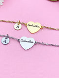 Silver or Gold Godmother Gift, Godmother Bracelet, Heart, Godmother Jewelry, Mother's Day Gift, Godmother Goddaughter Gift, D258A