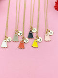 Gold Cute Ghost Charm Necklace, Halloween Jewelry Gift, N6013