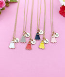 Gold Cute Ghost Charm Necklace, Halloween Jewelry Gift, N6013