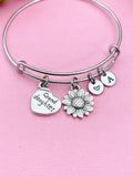 Granddaughter Bracelet, Silver Sunflower Charm Bangle, Sunflower Charm, Granddaughter Charm, Granddaughter Gift, Personalized Gift, N961
