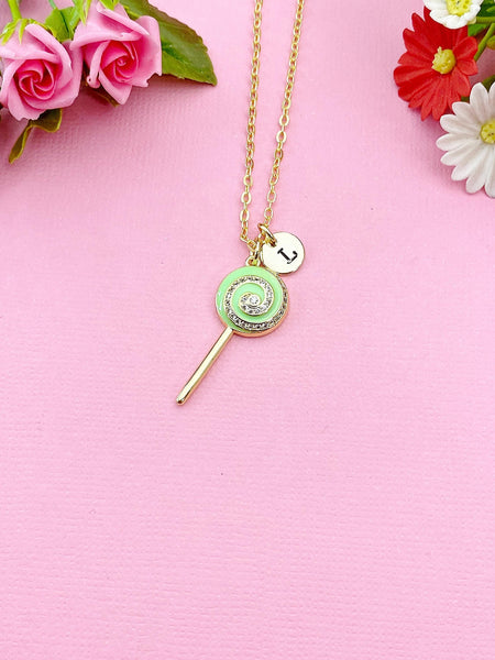 Gold Lollipop Charm Necklace, Green, N5922