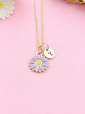 Gold or Silver Daisy Flower Charm Necklace, Purple, N6014B