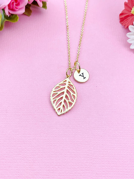 Gold Leaf Charm Necklace, Spring Jewelry Gift, N6019