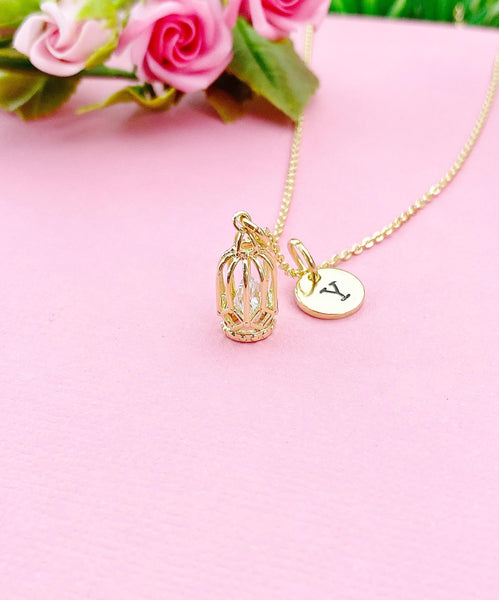 Gold Birdcage Charm Necklace, N6027