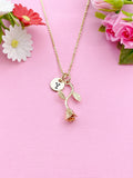 Gold Rose Flower Charm Necklace, Valentine Gift, N6031