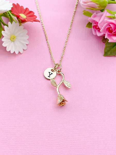 Gold Rose Flower Charm Necklace, Valentine Gift, N6031