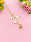 Gold Rose Flower Charm Necklace, Girlfriends Gift, N6036