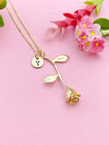 Gold Rose Flower Charm Necklace, Girlfriends Gift, N6036