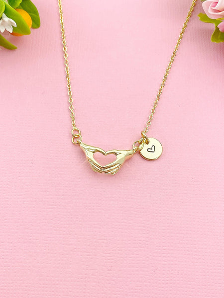 Gold Heart Hand Charm Necklace, Pregnancy Gift, N6039