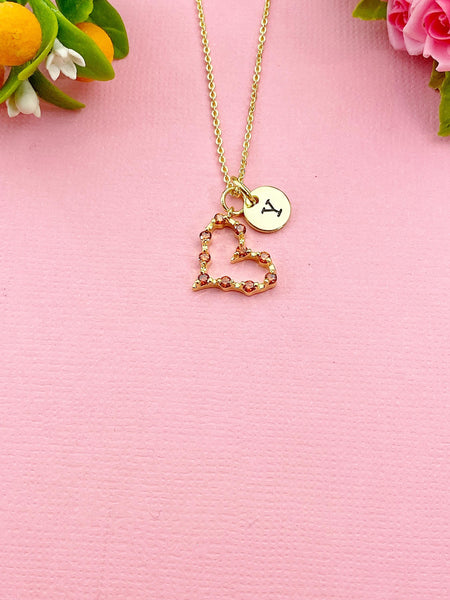 Gold Heart Zirconia Charm Necklace, Red, N6040