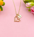 Gold Heart Zirconia Charm Necklace, Red, N6040