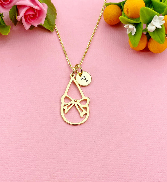 Gold Teardrop Bowknot Charm Necklace, N6041
