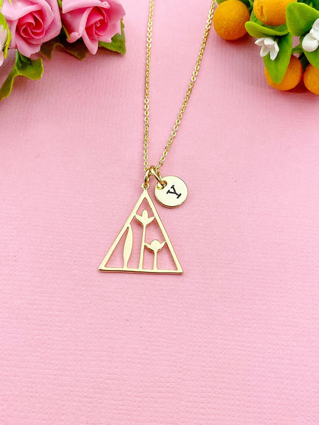 Gold Triangle Flower Leaf Charm Necklace, N6042