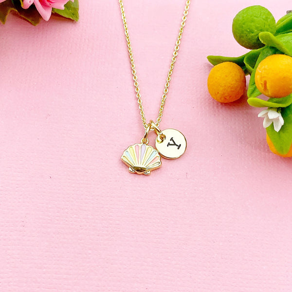 Gold Beautiful Scallop Shell Charm Necklace, N6044