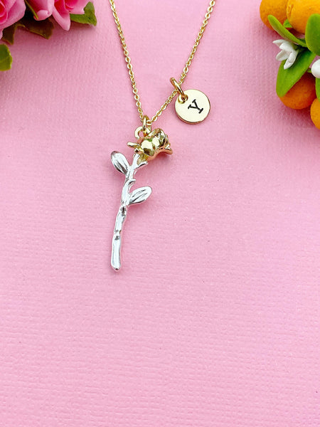 Gold Rose Flower Charm Necklace, N6047