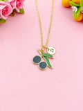 Gold Olive Charm Necklace, Black Olive Leaf Tree Jewelry Gift, N5862