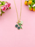 Gold Olive Charm Necklace, Black Olive Leaf Tree Jewelry Gift, N5862