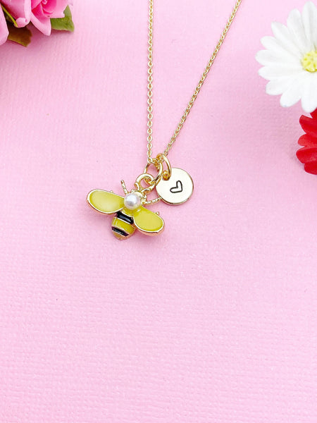 Gold Yellow Bee Insect Charm Necklace, N5496