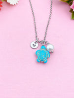 Silver or Gold Turtle Shell Pearl Charm Necklace, Sea Turtle Love Pet Travel Gifts Ideas, N5709C