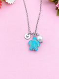 Silver or Gold Turtle Shell Pearl Charm Necklace, Sea Turtle Love Pet Travel Gifts Ideas, N5709C
