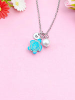 Silver or Gold Turtle Shell Pearl Charm Necklace, Sea Turtle Love Pet Travel Gifts Ideas, N5709C