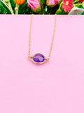 Gold Amethyst Charm Necklace, Gemstone Birthstone Necklace, N3375