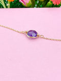 Gold Amethyst Charm Necklace, Gemstone Birthstone Necklace, N3375
