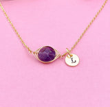 Gold Amethyst Necklace, Wire Wrapped, N3374