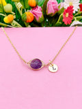 Gold Amethyst Necklace, Wire Wrapped, N3374