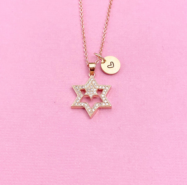 Rose Gold Star of David Zirconia Charm Necklace, N6050