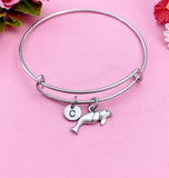 Seal Charm Bangle Bracelet, Initial Charm, Manatee Sea Cow, Biologist Gift