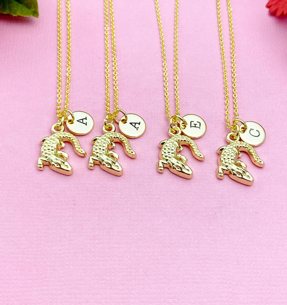 Gold Alligator Necklace, Crocodile Necklace, Personalized Customized Jewelry, N5400B