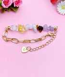 Gold Nature Amethyst Quartz Yellow Quartz Tiger Eye Bar Charm Paperclip Bracelet, N6051