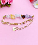 Gold Nature Amethyst Quartz Crystal Yellow Quartz Tiger Eye Bar Charm Paperclip Bracelet, N6051